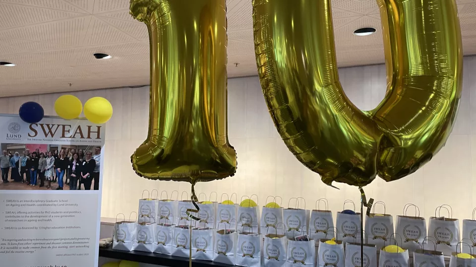 Ballonger i guld formar "10"